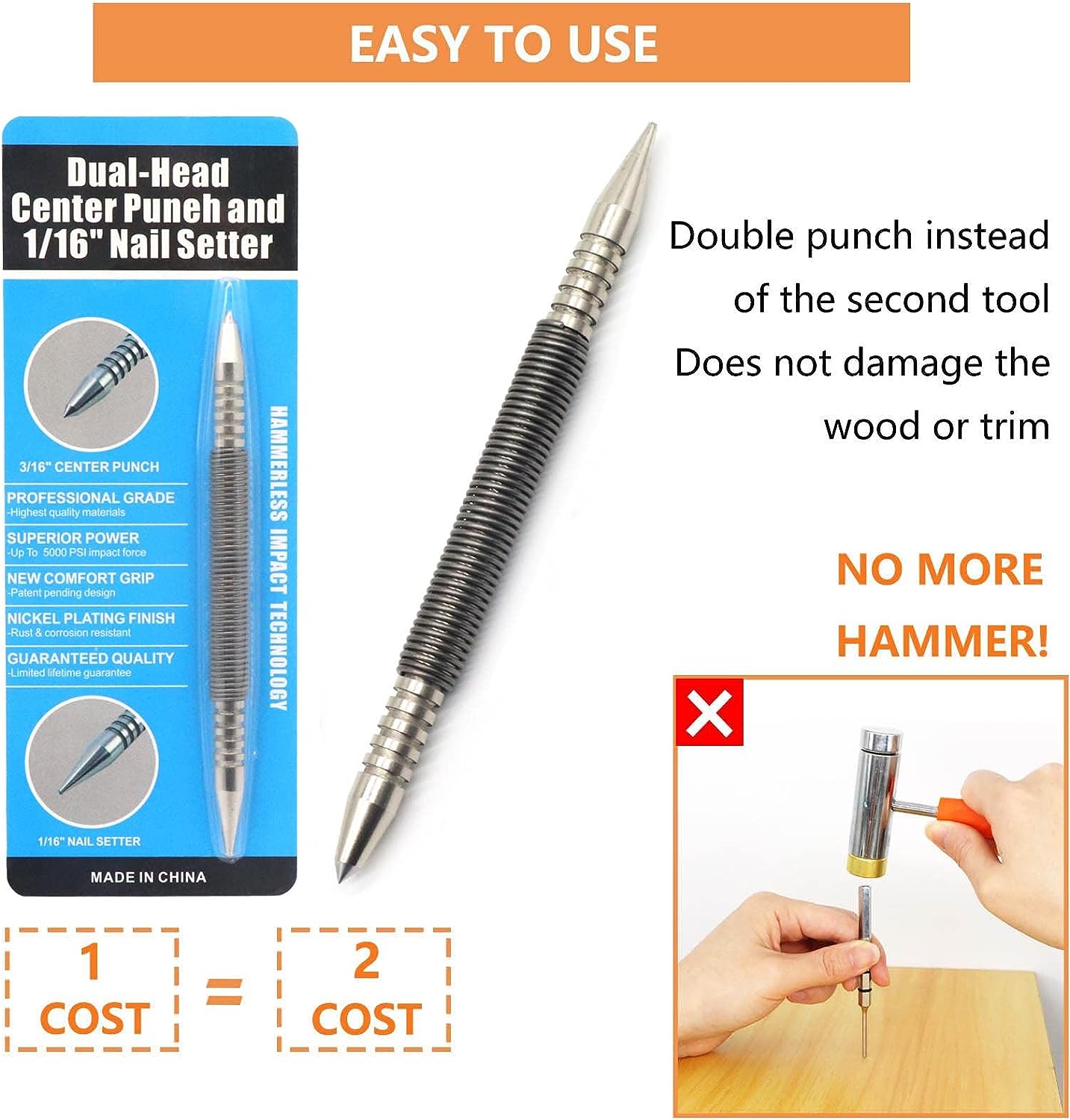 Hammerless Nail Center Holes Punch Spring Pin Removal Tool