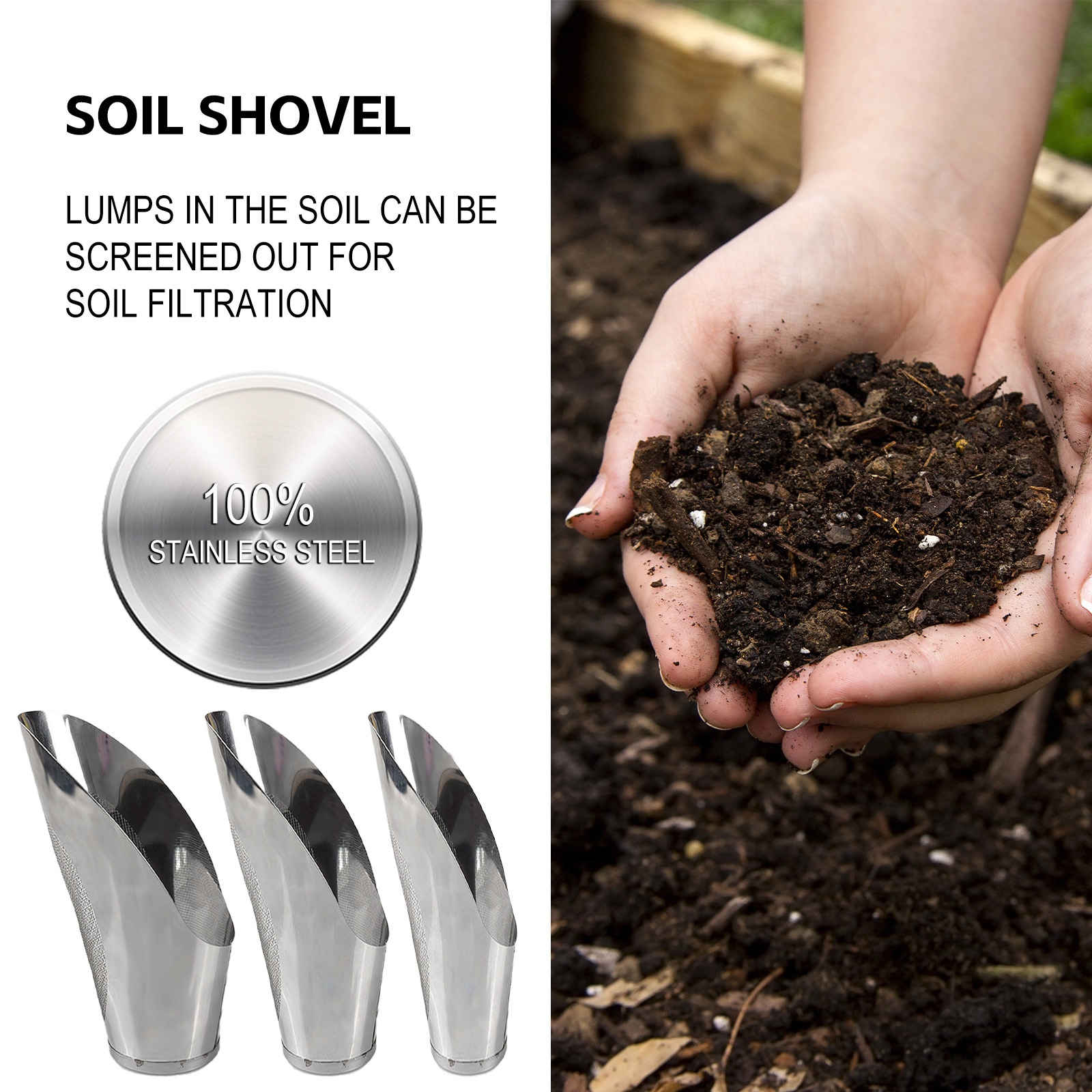 3PCS Garden Shovels: Metal Soil Scoops & Succulent Planting Potting Spades