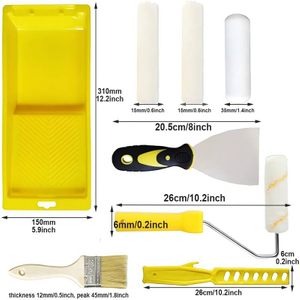 Paint Roller Kit 9PCS Paint Roller Cover Set-Brush, Tray, Stir Bar