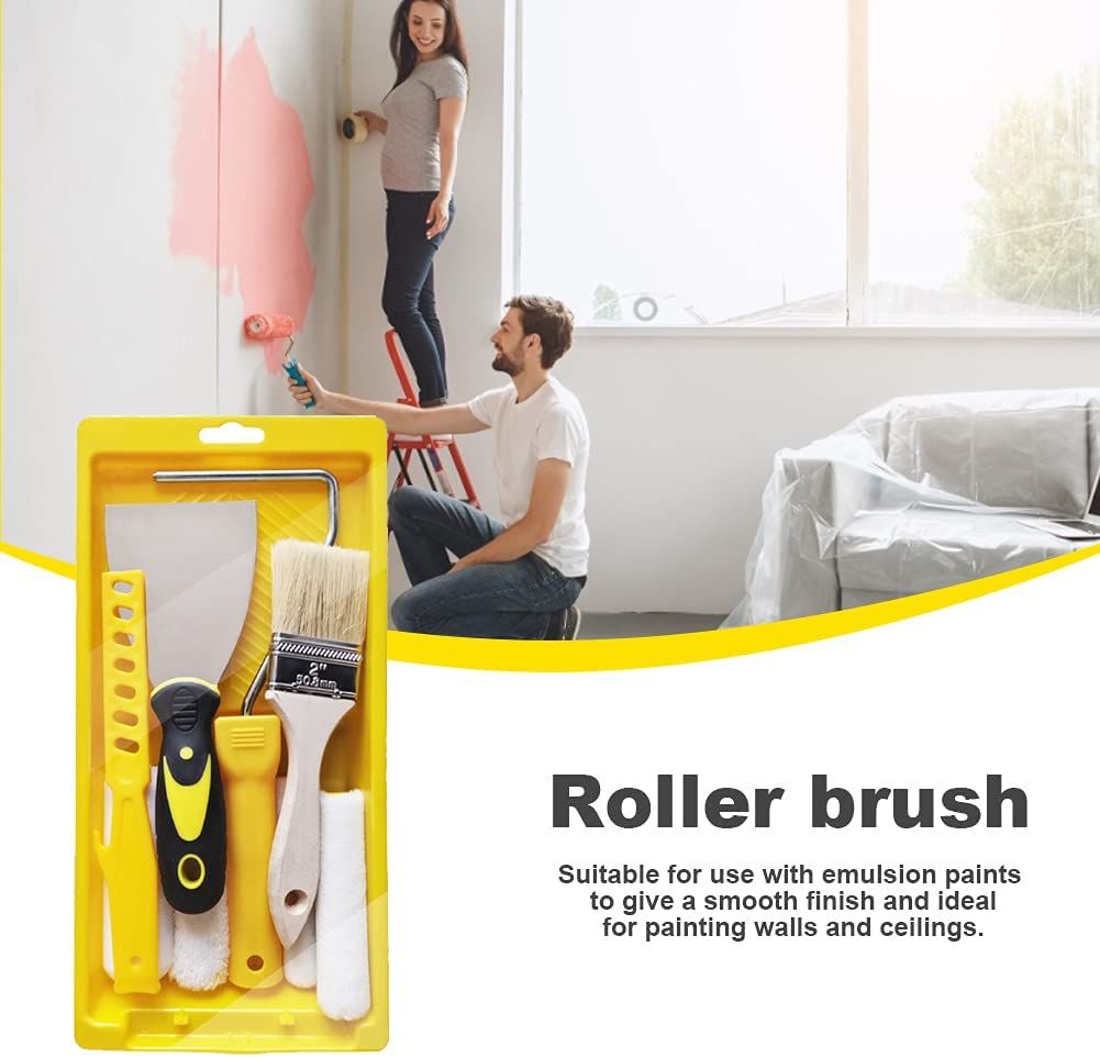 Paint Roller Kit 9PCS Paint Roller Cover Set-Brush, Tray, Stir Bar