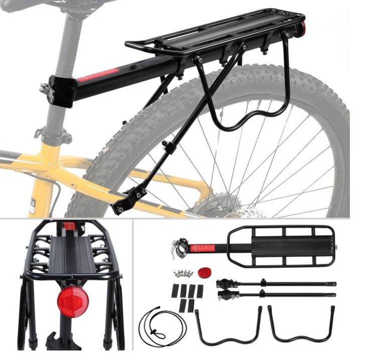 Quick Release Bicycle Rear Luggage Cargo Carrier with Adjustable Aluminum Bike Rear Seat Rack