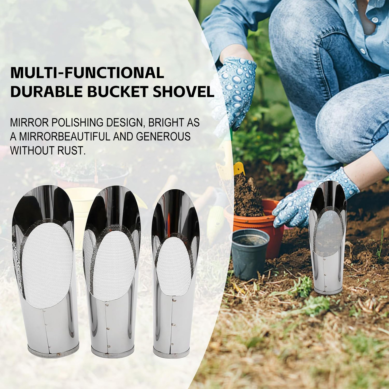 3PCS Garden Shovels: Metal Soil Scoops & Succulent Planting Potting Spades