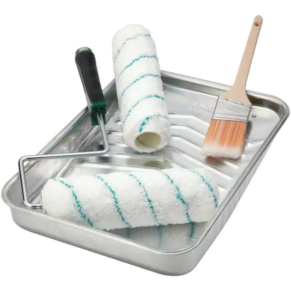 6 Piece Shed Resistant White Woven Paint Roller Paint Brush Paint Tray Kit