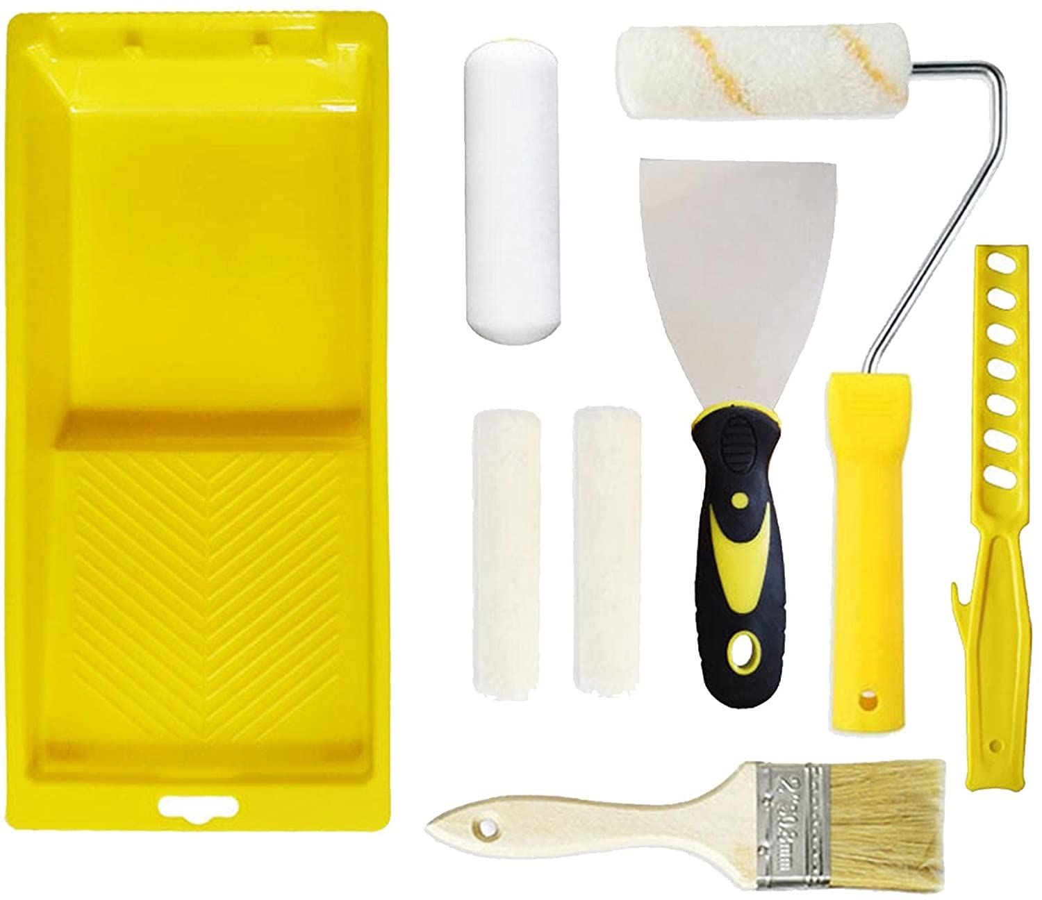 Paint Roller Kit 9PCS Paint Roller Cover Set-Brush, Tray, Stir Bar