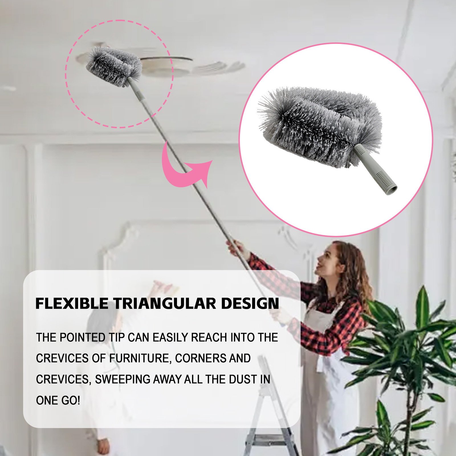 AiroMatic Triangular Cobweb & Dust Brush – Ceiling Fan & Corner Cleaning Tool