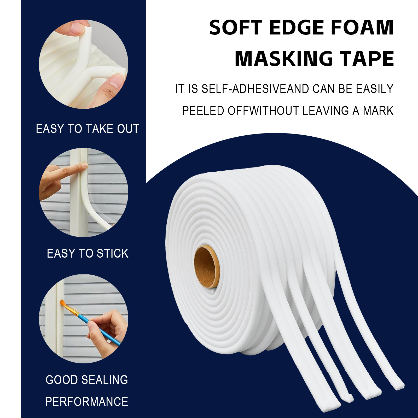 Premium White Soft-Edge Foam Masking Tape – Ideal for Automotive Door Jam Sealing & Protection