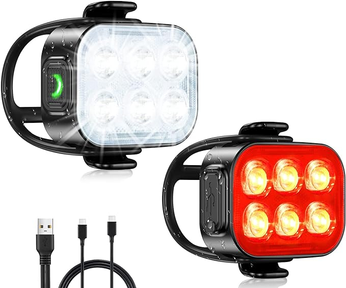 Bike Light for Night Riding, USB Rechargeable Bike Light Front and Rear, Waterproof IP65