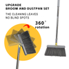 Adjustable Long Handle Broom and Dustpan Set – with Dust Pan Teeth for Easy Debris Cleaning