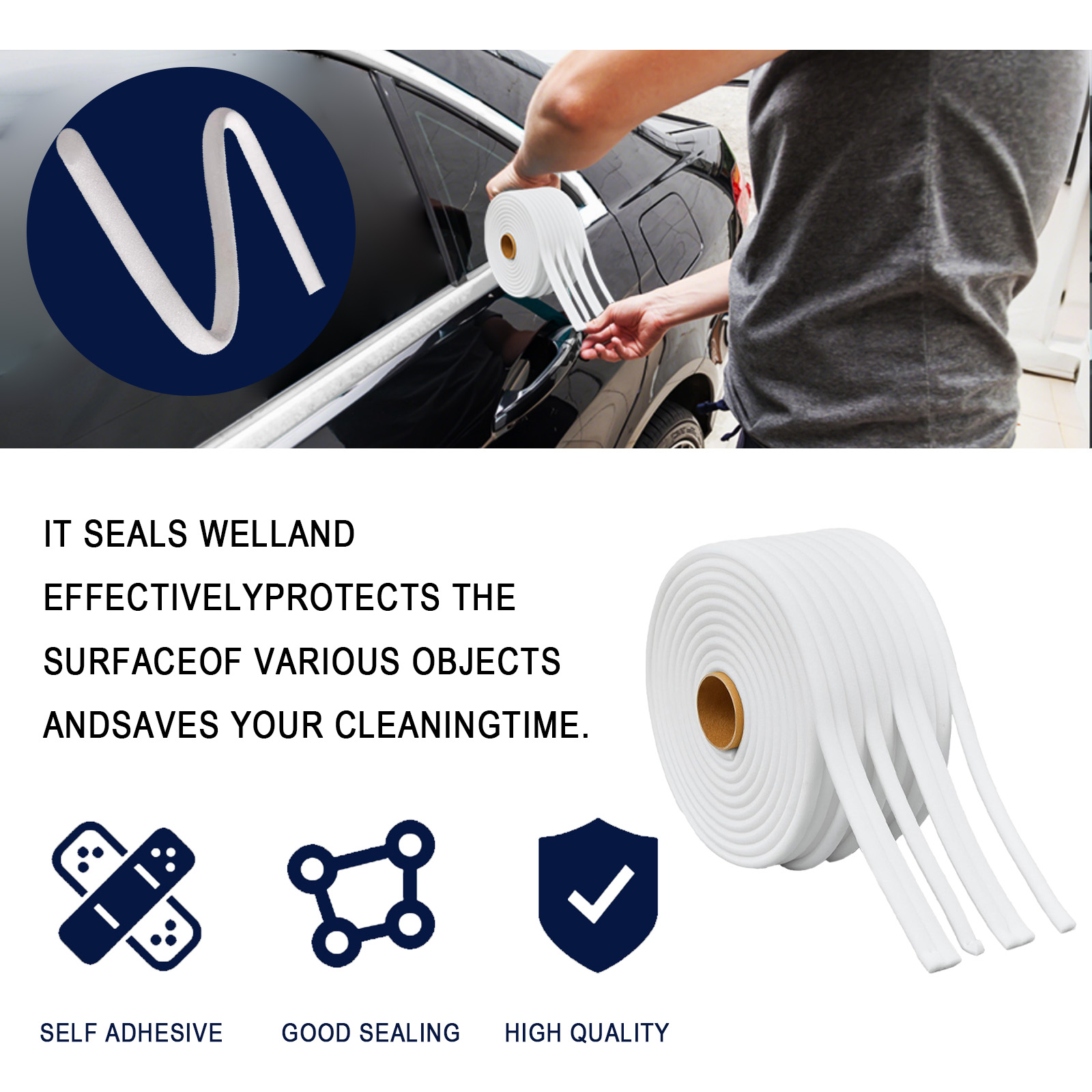 Premium White Soft-Edge Foam Masking Tape – Ideal for Automotive Door Jam Sealing & Protection