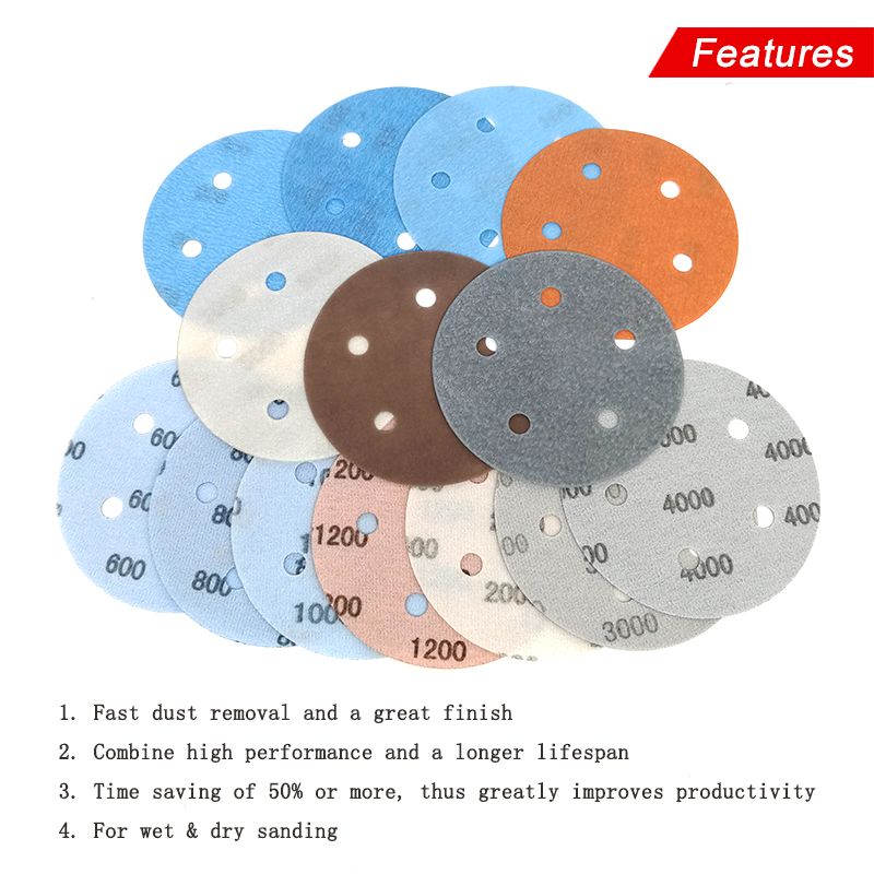 5inch 5-Hole Superfine Soft Film Sanding Disc for Wet/Dry Automotive Paint Sanding