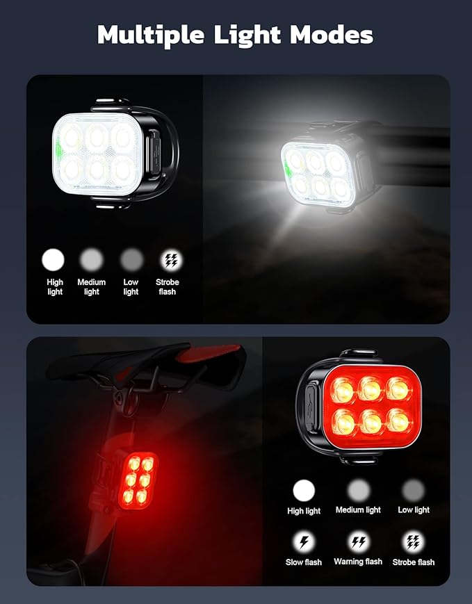 Bike Light for Night Riding, USB Rechargeable Bike Light Front and Rear, Waterproof IP65