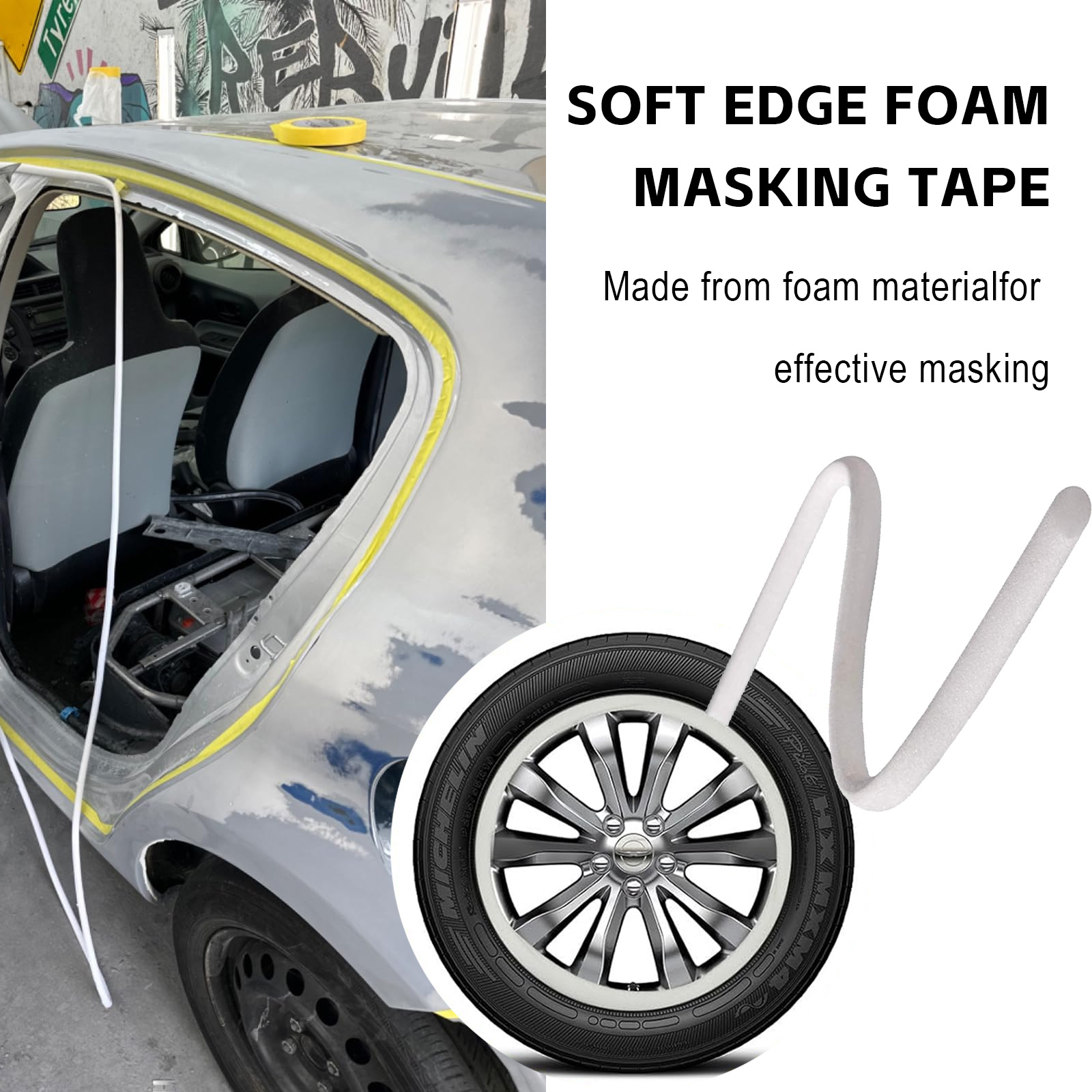 Premium White Soft-Edge Foam Masking Tape – Ideal for Automotive Door Jam Sealing & Protection