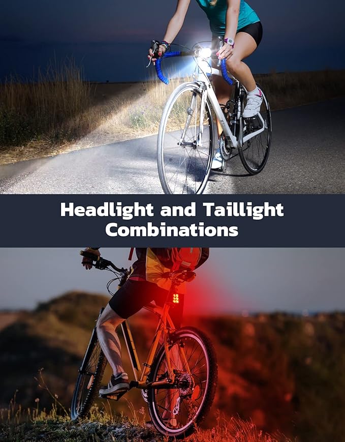 Bike Light for Night Riding, USB Rechargeable Bike Light Front and Rear, Waterproof IP65