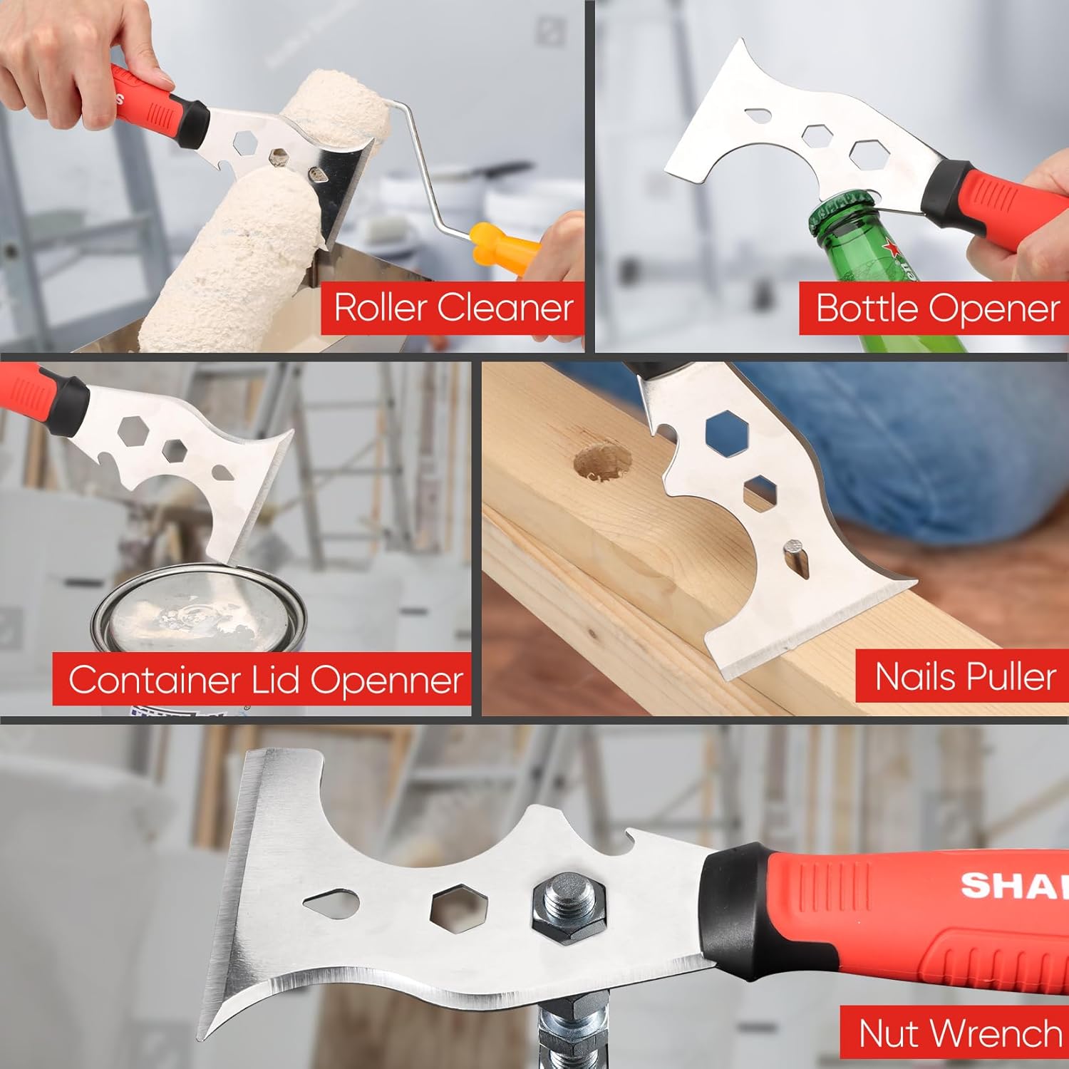 Multifunctional Paint Scraper-7 in One Stainless Steel Blade