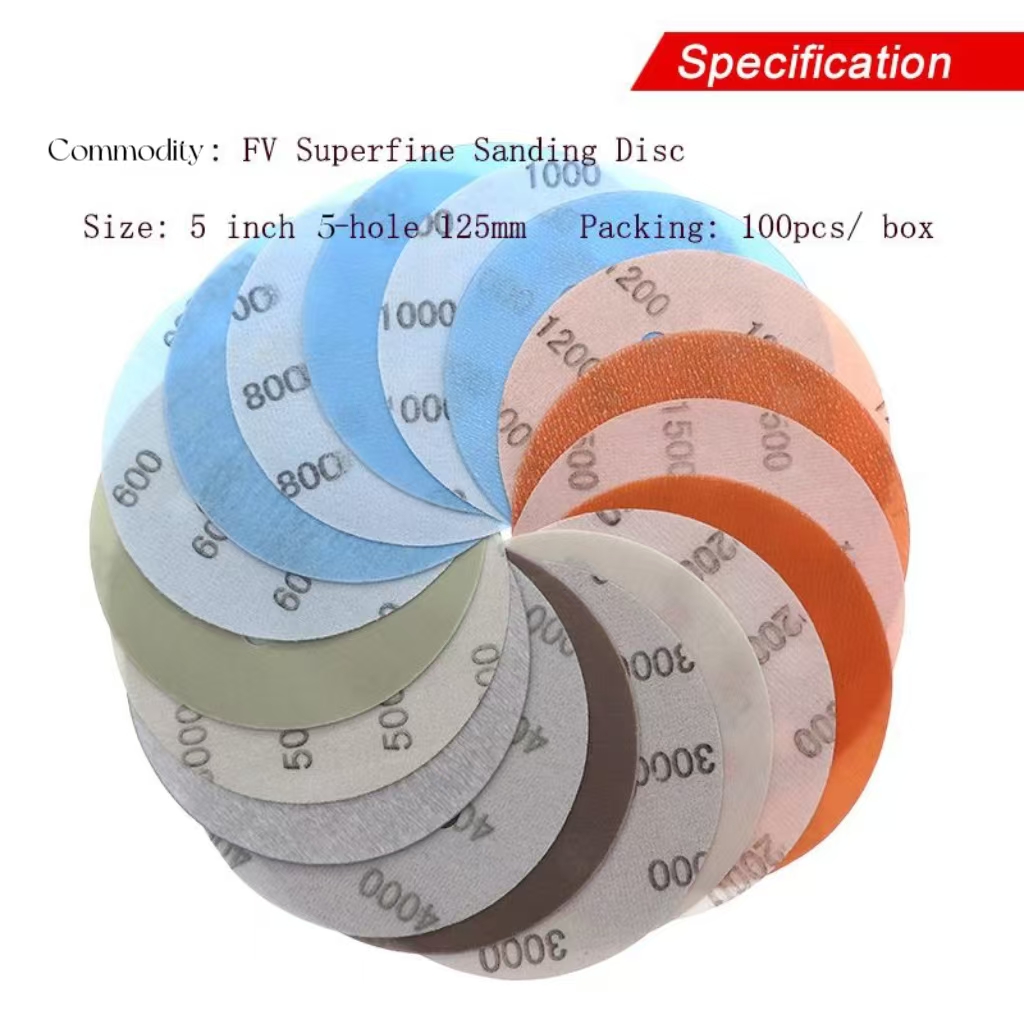 5inch 5-Hole Superfine Soft Film Sanding Disc for Wet/Dry Automotive Paint Sanding