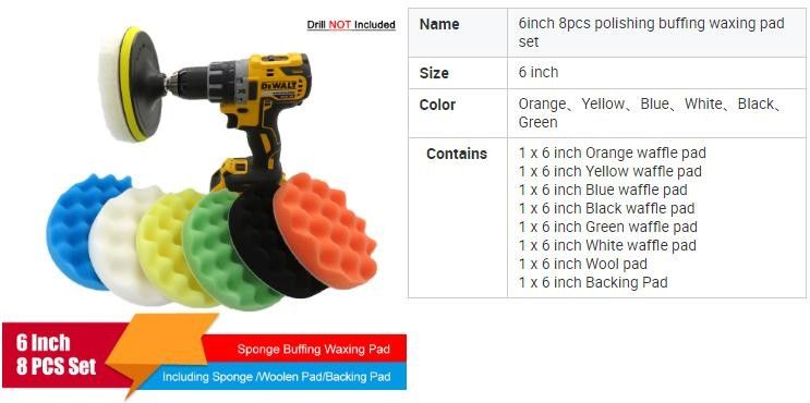 8 Inch Fine, Medium, Heavy Grade Foam Sponge Buff Polishing Pad