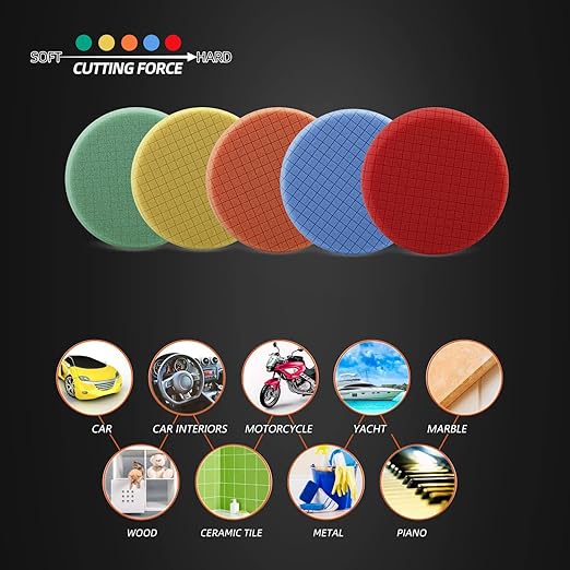 8 Inch Fine, Medium, Heavy Grade Foam Sponge Buff Polishing Pad