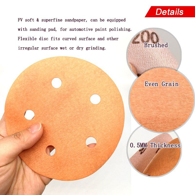 5inch 5-Hole Superfine Soft Film Sanding Disc for Wet/Dry Automotive Paint Sanding