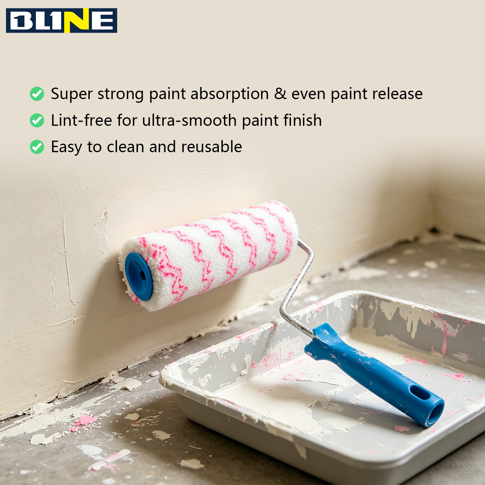White base with pink wavy pattern paint roller