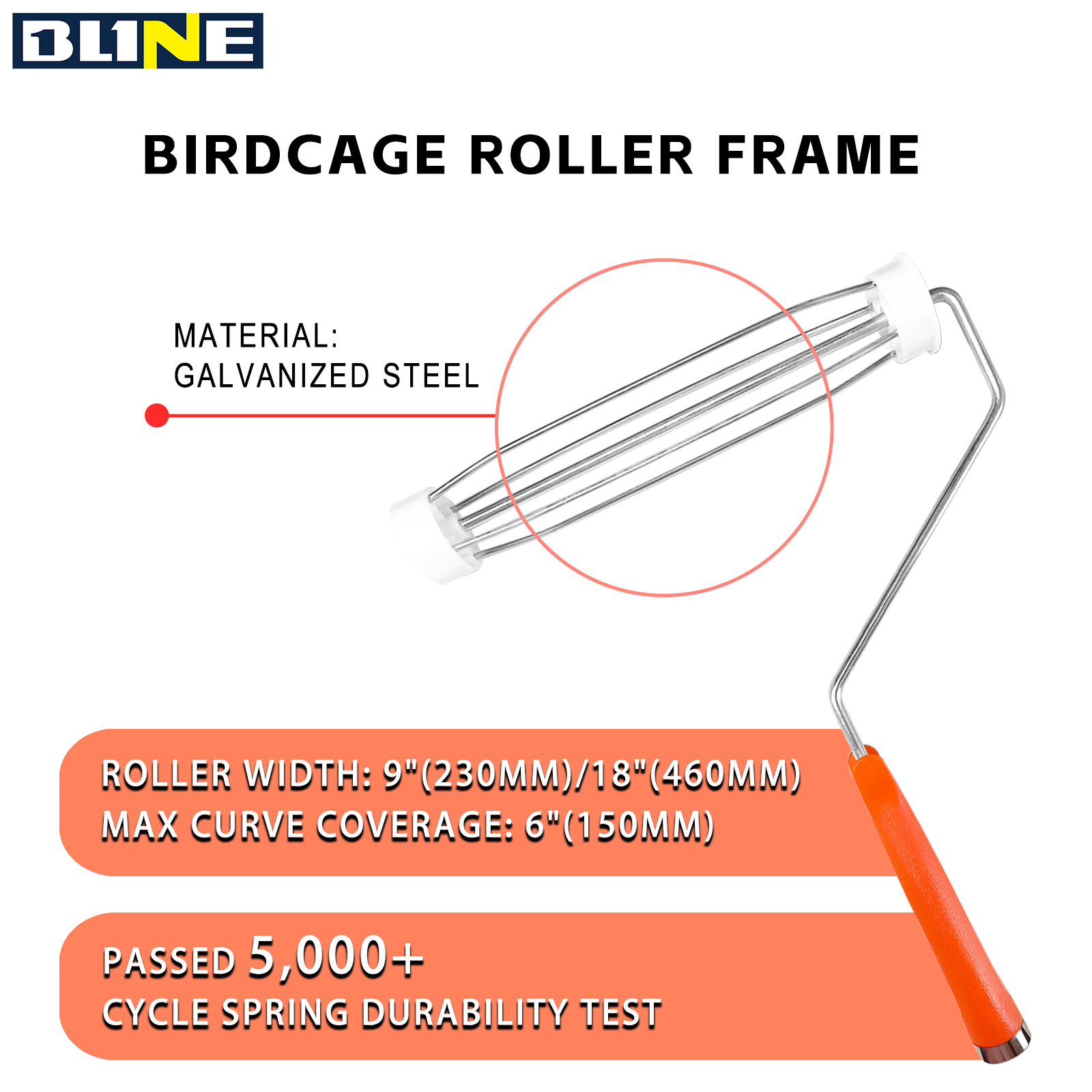 Orange thin‑shaft roller handle bird‑cage style