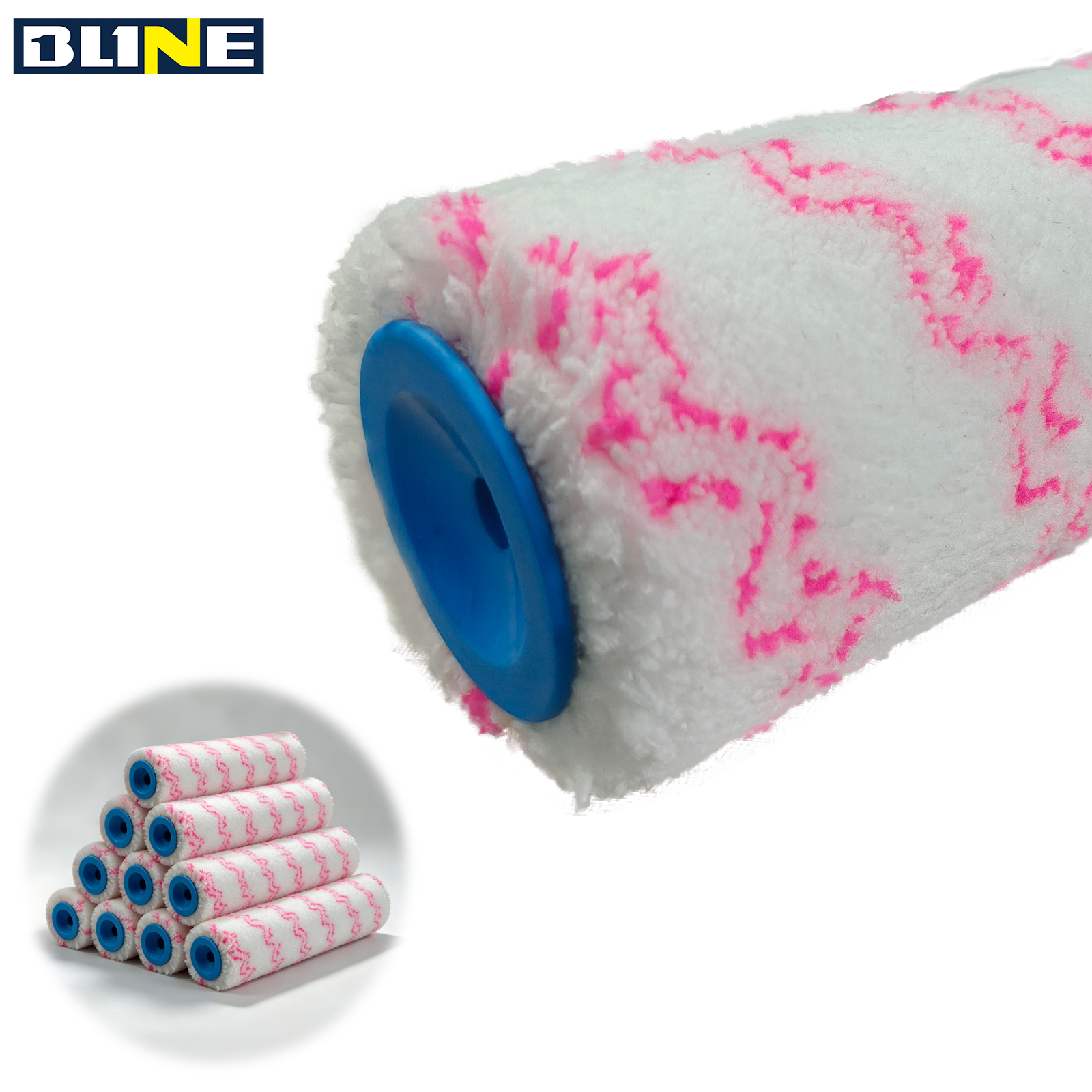 White base with pink wavy pattern paint roller